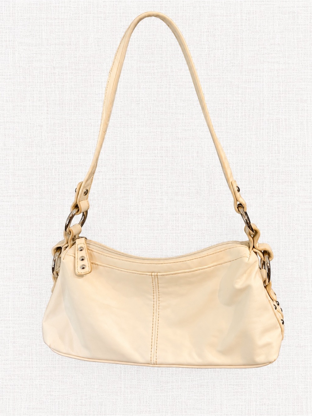 Y2K Cream Ivory Baguette Shoulder Bag Silver Hardware